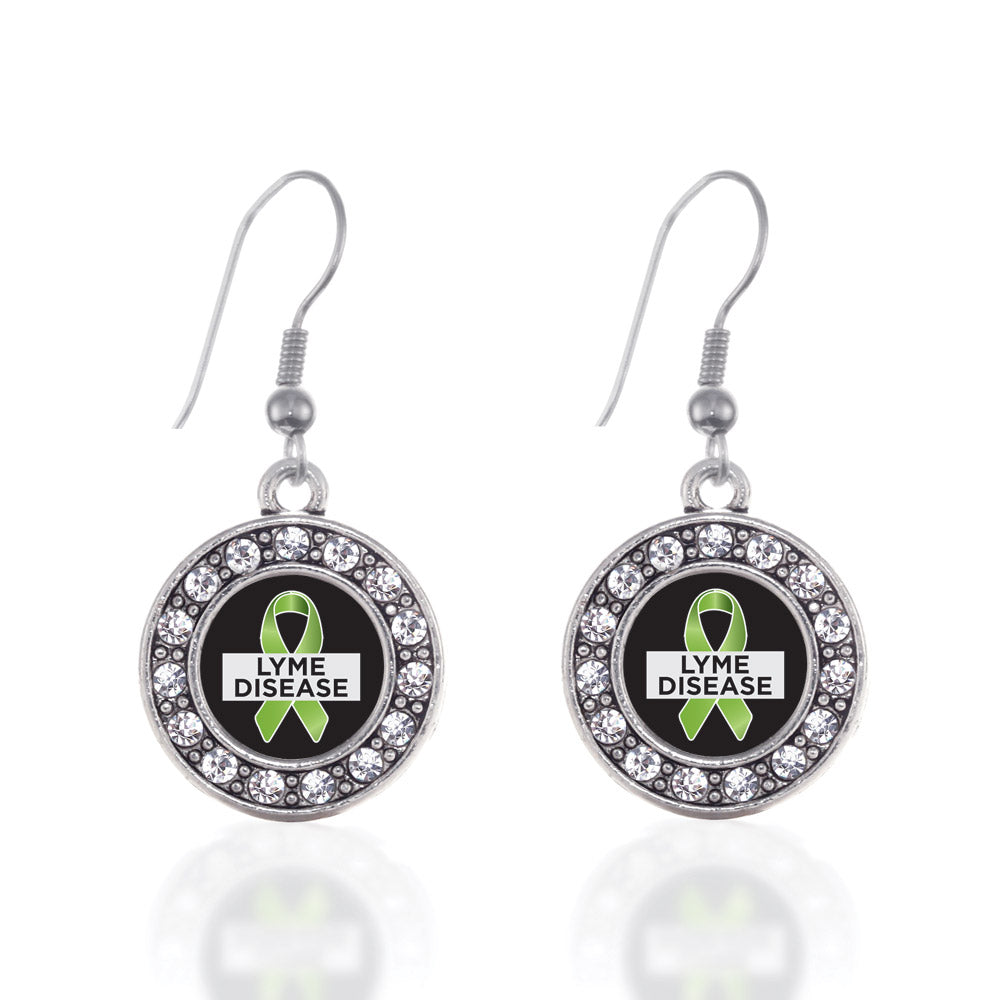 Silver Lyme Disease Support and Awareness Circle Charm Dangle Earrings