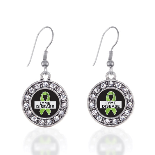 Silver Lyme Disease Support and Awareness Circle Charm Dangle Earrings