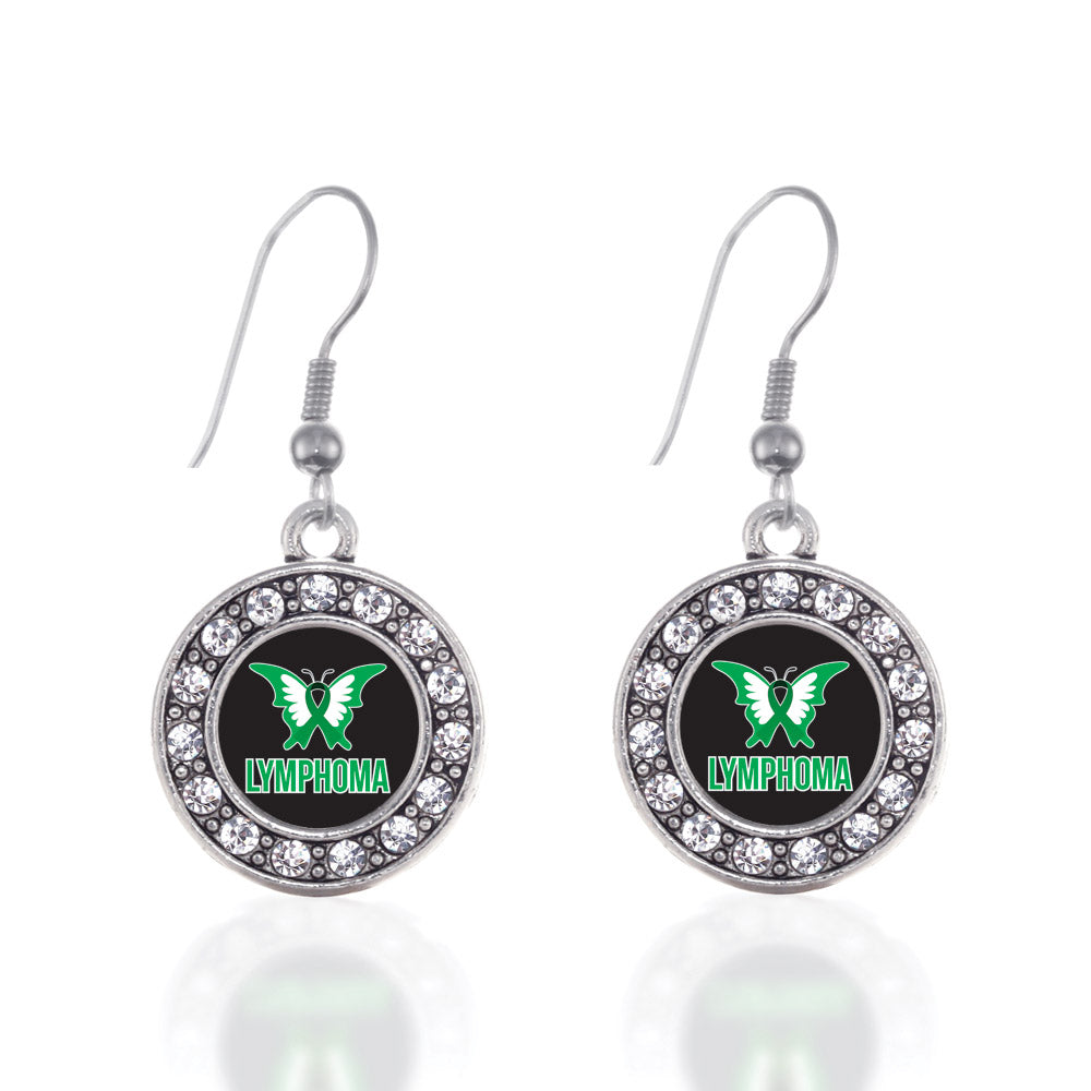 Silver Lymphoma Support and Awareness Circle Charm Dangle Earrings