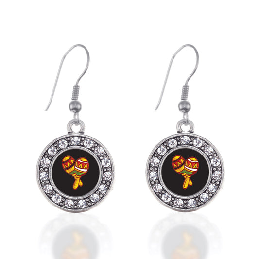 Silver Maracas Circle Charm Dangle Earrings