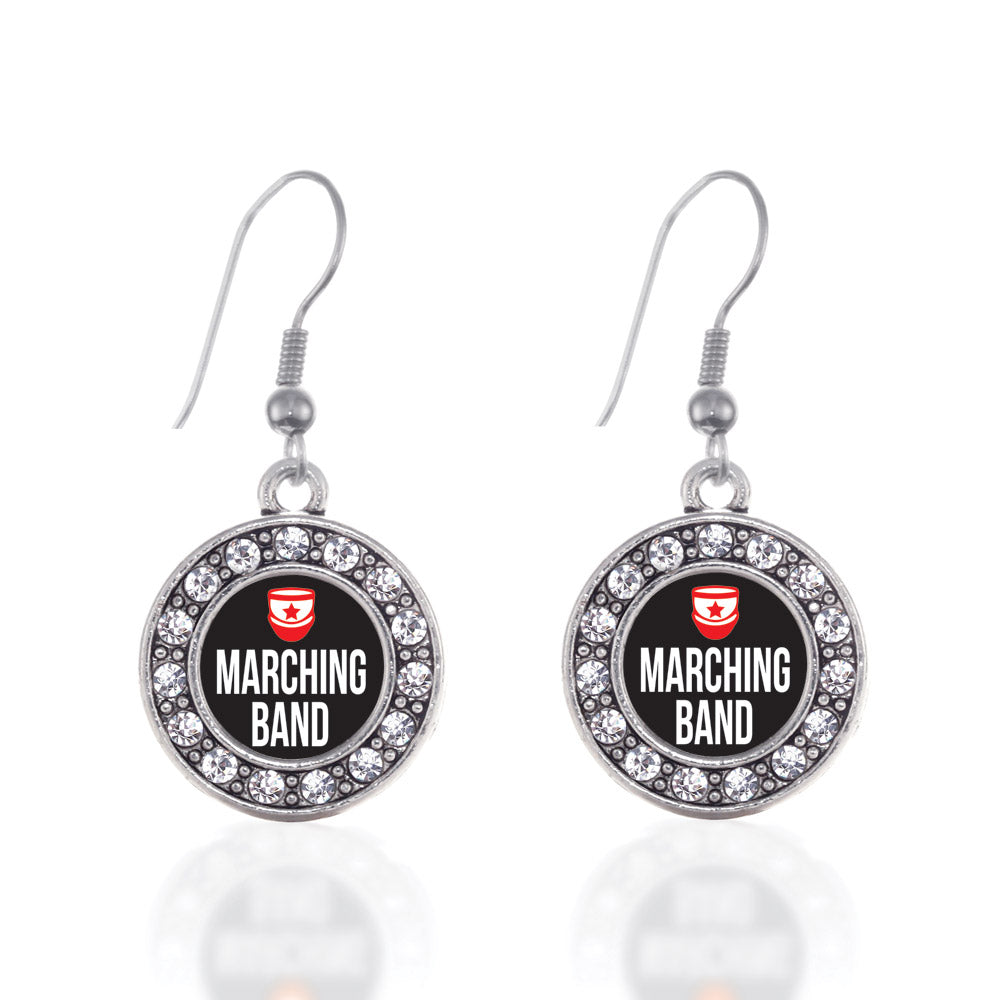 Silver Marching Band Circle Charm Dangle Earrings