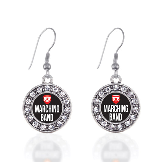 Silver Marching Band Circle Charm Dangle Earrings