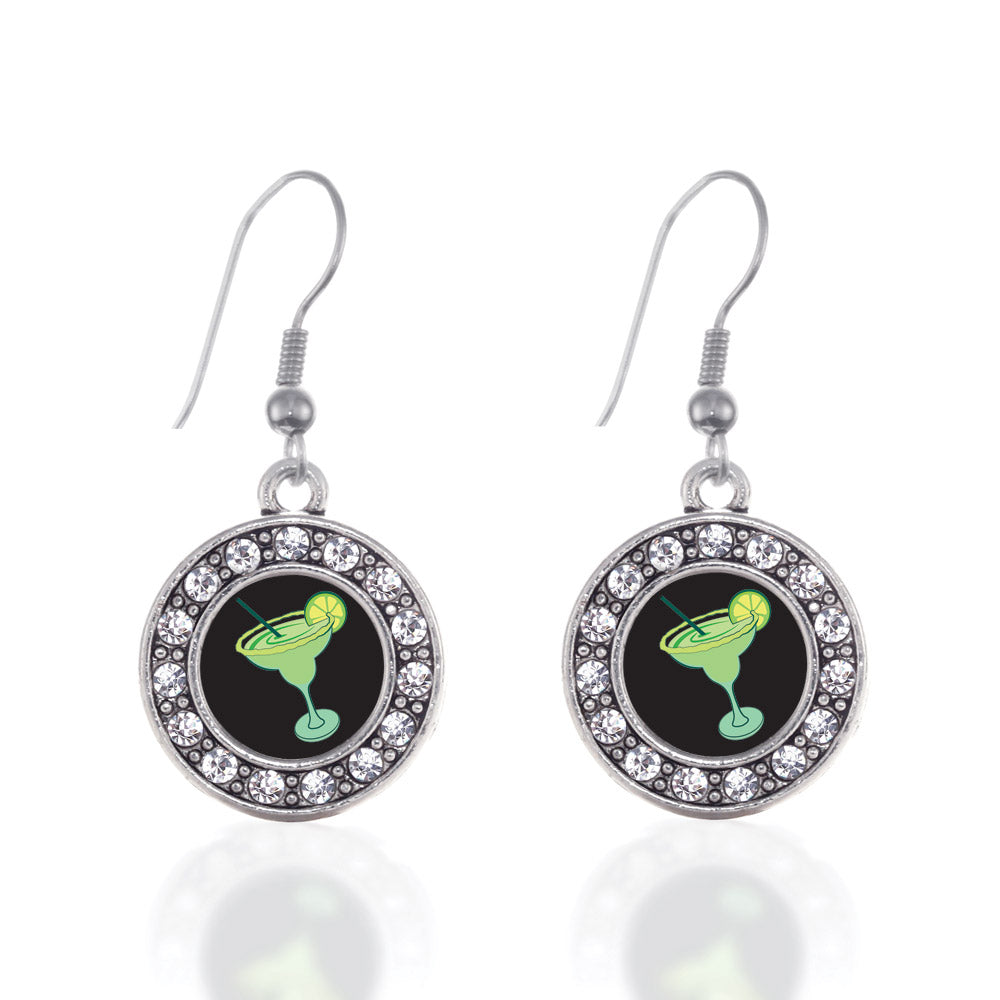 Silver Margarita Lovers Circle Charm Dangle Earrings