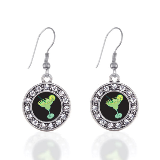 Silver Margarita Lovers Circle Charm Dangle Earrings
