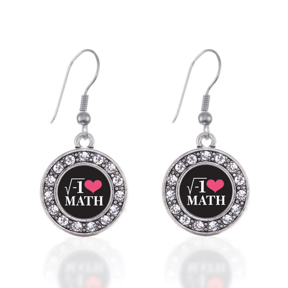 Silver Math Nerd Circle Charm Dangle Earrings