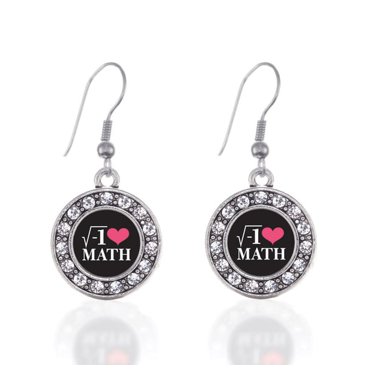 Silver Math Nerd Circle Charm Dangle Earrings