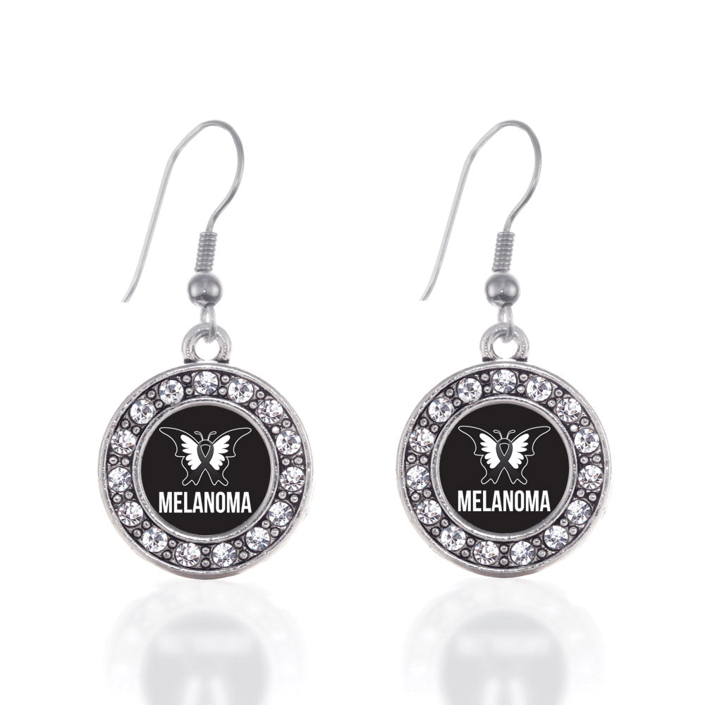 Silver Melanoma Circle Charm Dangle Earrings