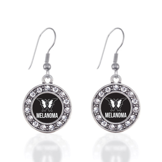 Silver Melanoma Circle Charm Dangle Earrings