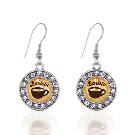 Silver Barista Circle Charm Dangle Earrings