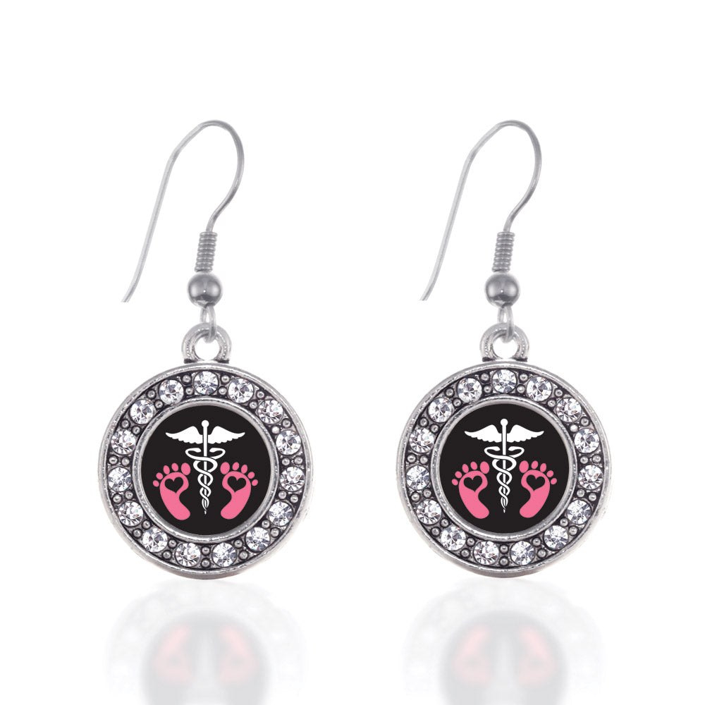 Silver Pediatrician Circle Charm Dangle Earrings