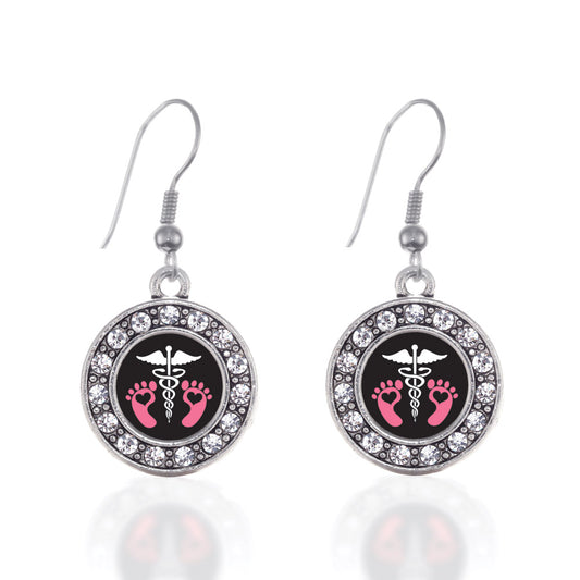 Silver Pediatrician Circle Charm Dangle Earrings