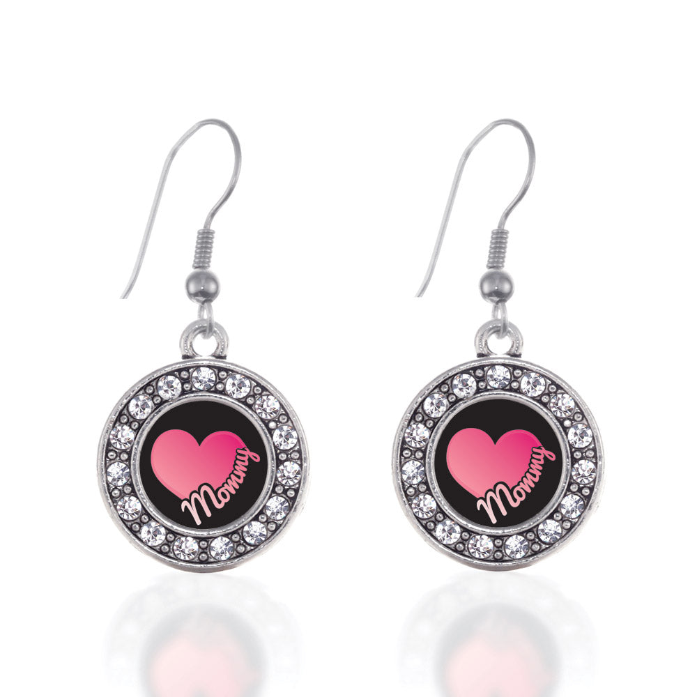 Silver Mommy Circle Charm Dangle Earrings