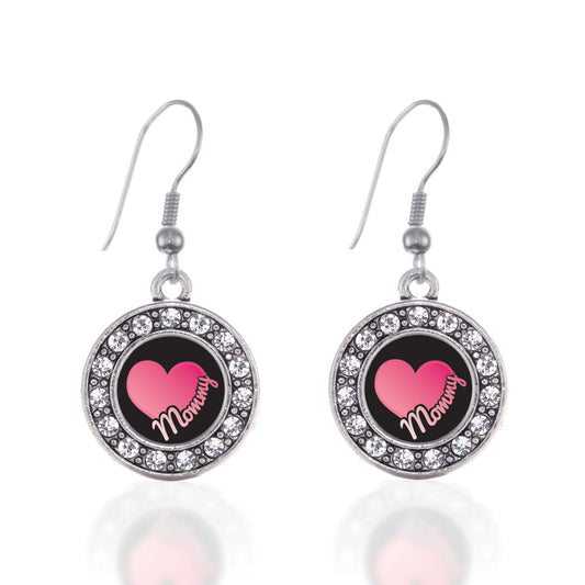 Silver Mommy Circle Charm Dangle Earrings