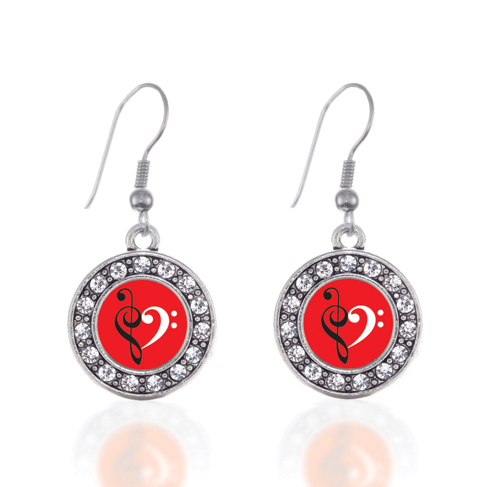 Silver Music Is Love Circle Charm Dangle Earrings