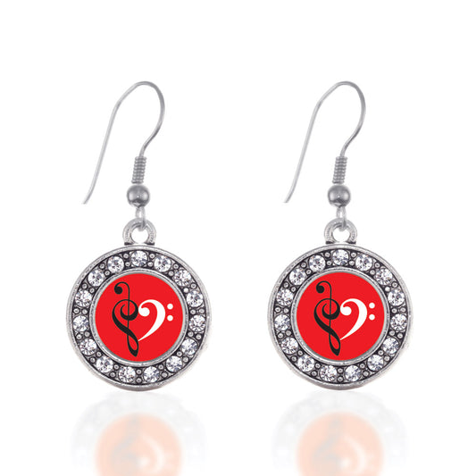 Silver Music Is Love Circle Charm Dangle Earrings