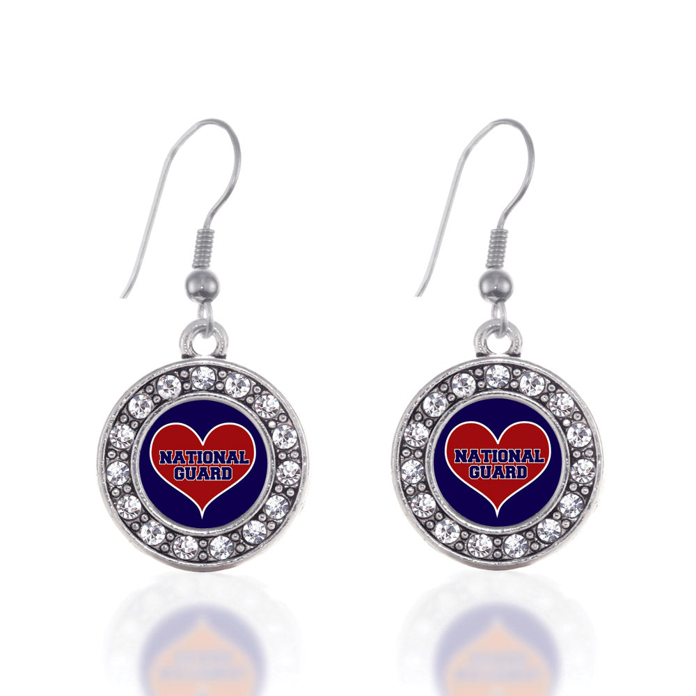 Silver National Guard Circle Charm Dangle Earrings
