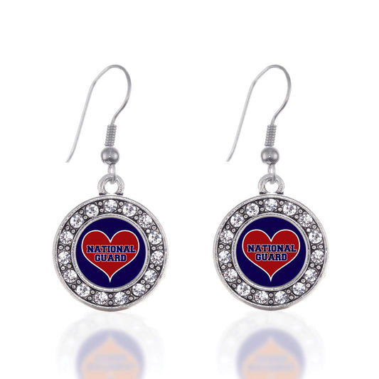 Silver National Guard Circle Charm Dangle Earrings