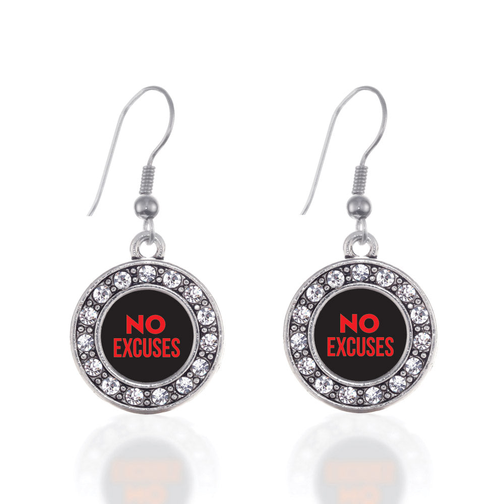 Silver No Excuses Circle Charm Dangle Earrings