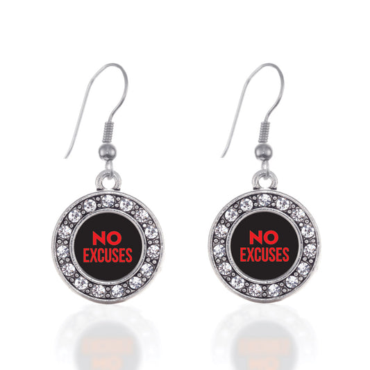 Silver No Excuses Circle Charm Dangle Earrings