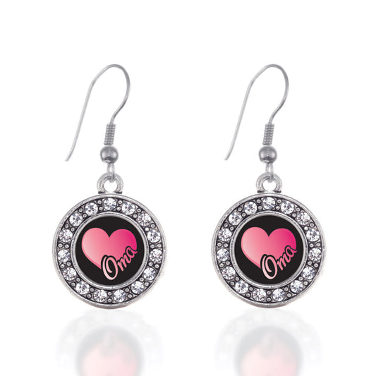 Silver Oma Circle Charm Dangle Earrings