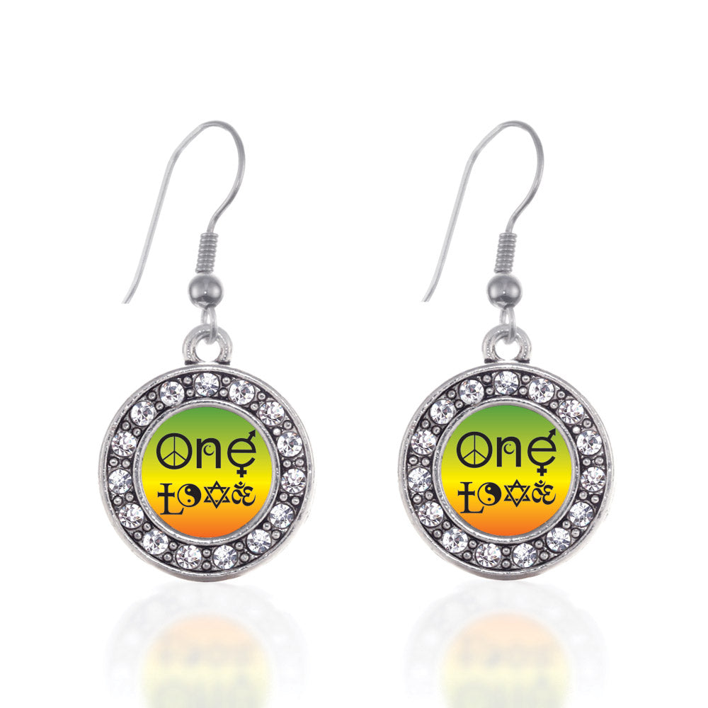 Silver One Love Coexist Circle Charm Dangle Earrings