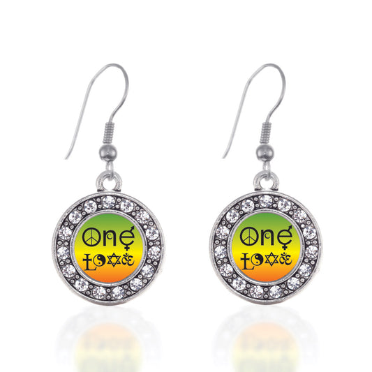 Silver One Love Coexist Circle Charm Dangle Earrings