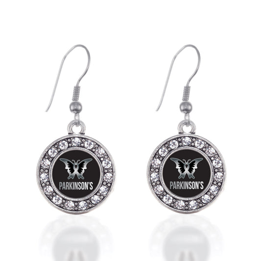 Silver Parkinson's Disease Support Circle Charm Dangle Earrings