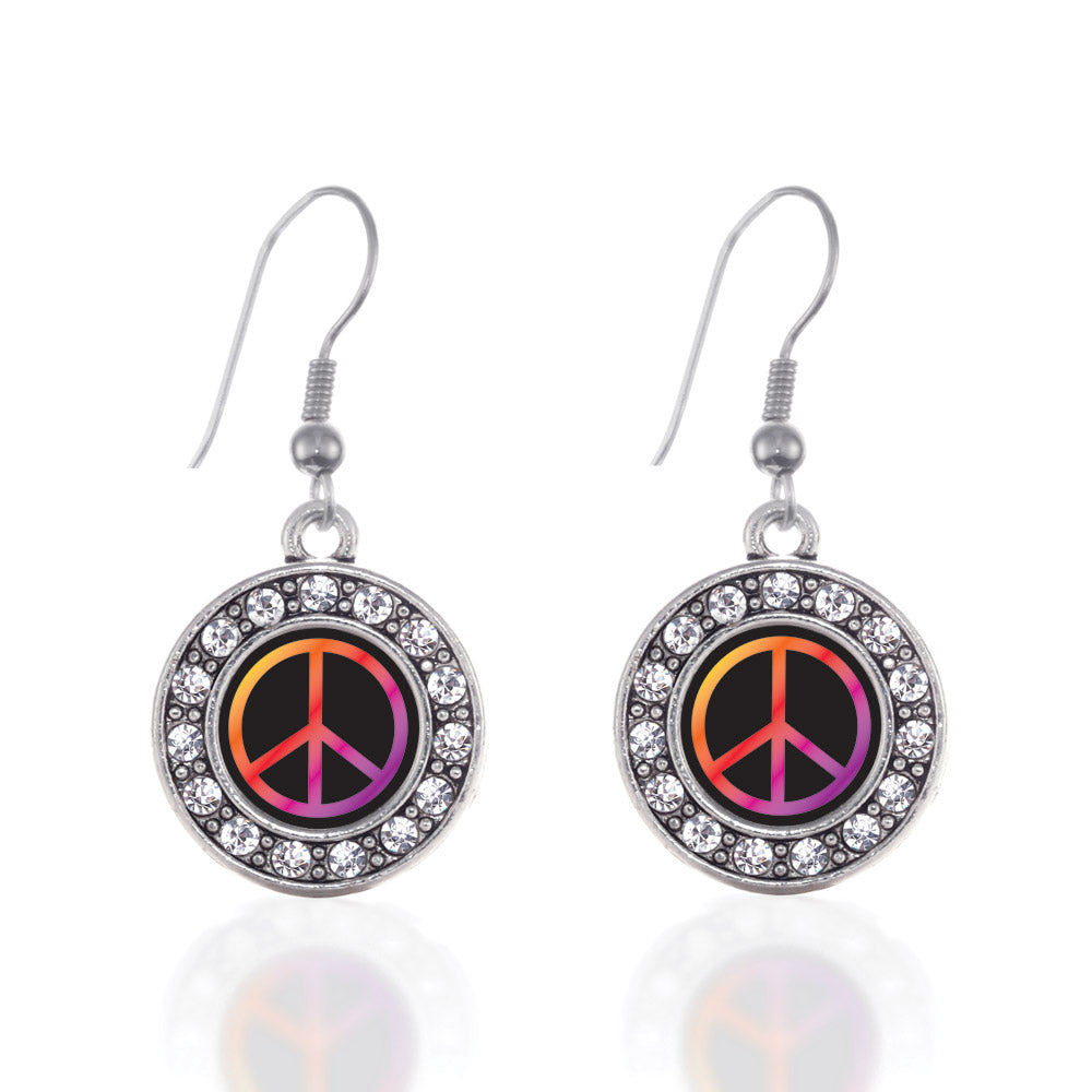 Silver Peace Circle Charm Dangle Earrings