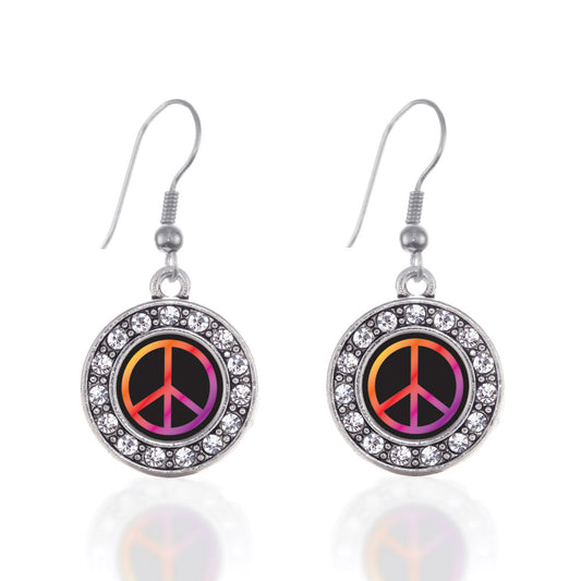 Silver Peace Circle Charm Dangle Earrings