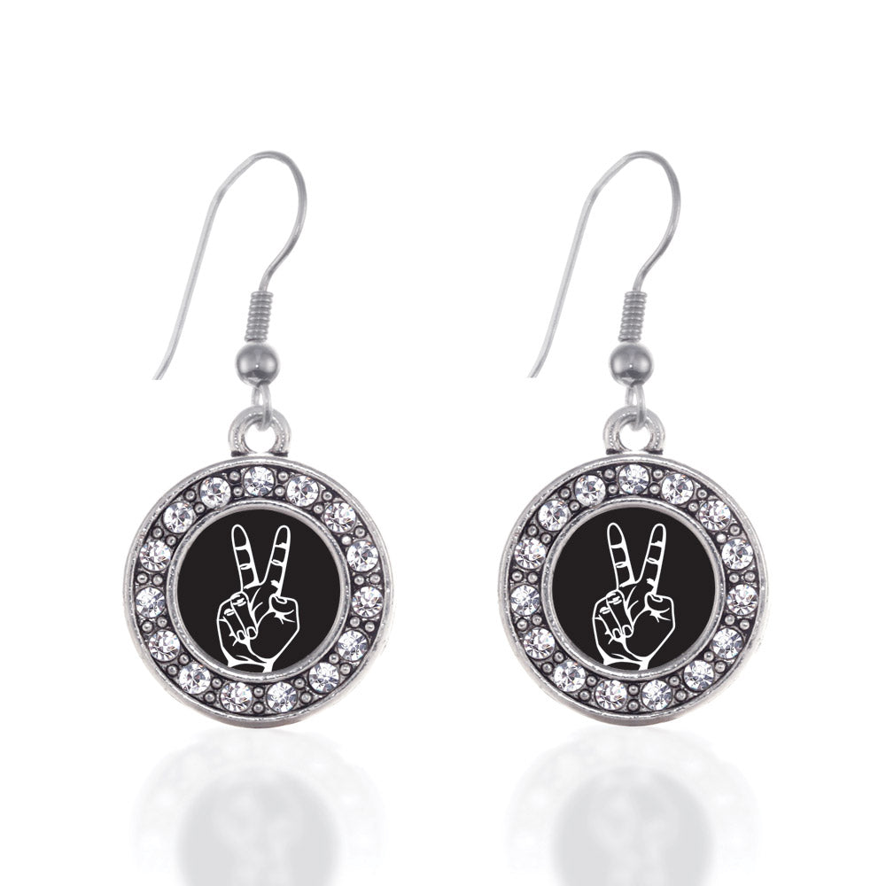 Silver Peace Sign Language Interpreter Circle Charm Dangle Earrings