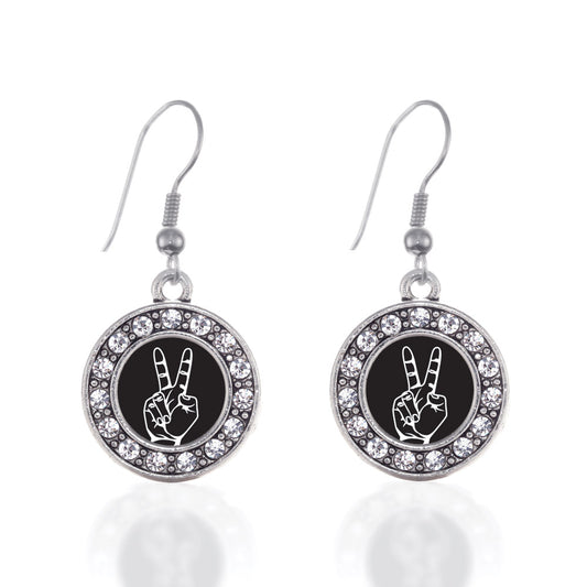 Silver Peace Sign Language Interpreter Circle Charm Dangle Earrings