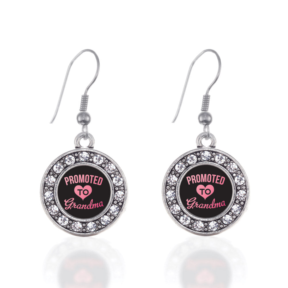 Silver Promoted To Grandma Circle Charm Dangle Earrings
