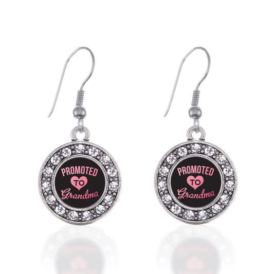 Silver Promoted To Grandma Circle Charm Dangle Earrings