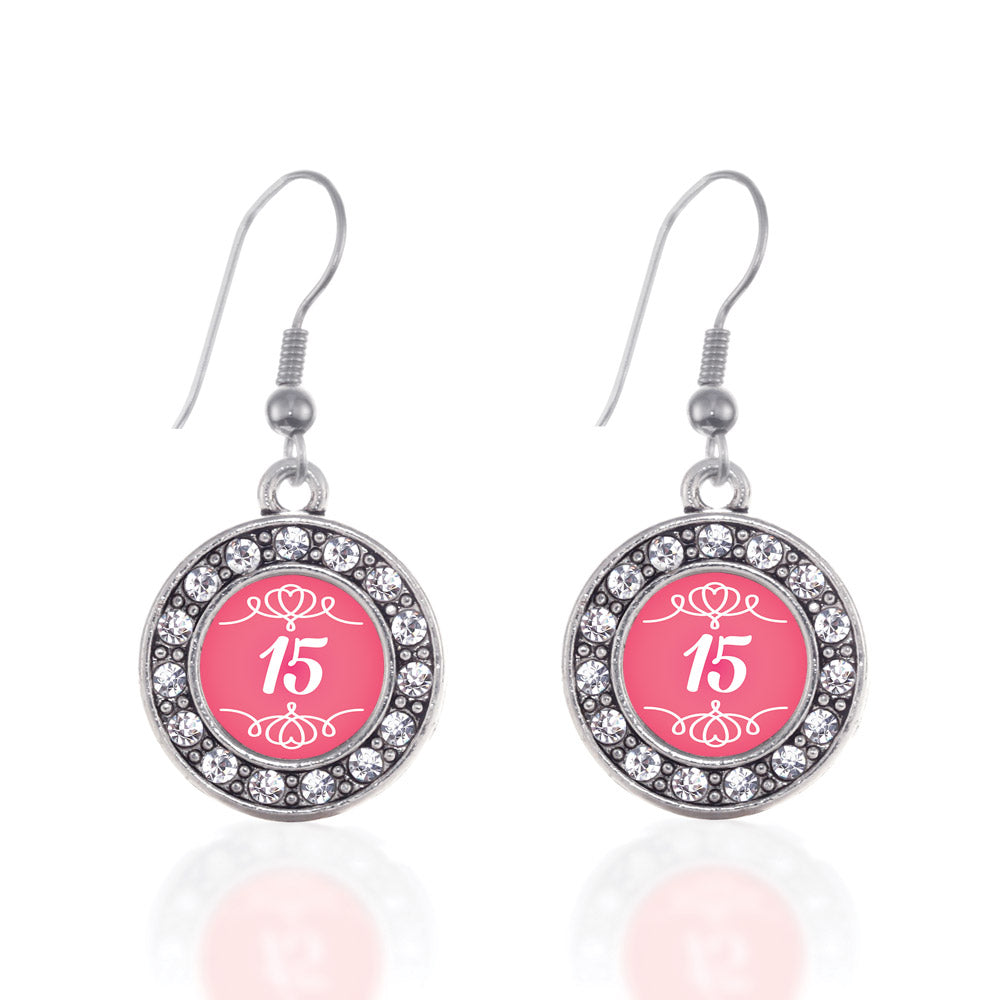 Silver Quinceanera Circle Charm Dangle Earrings