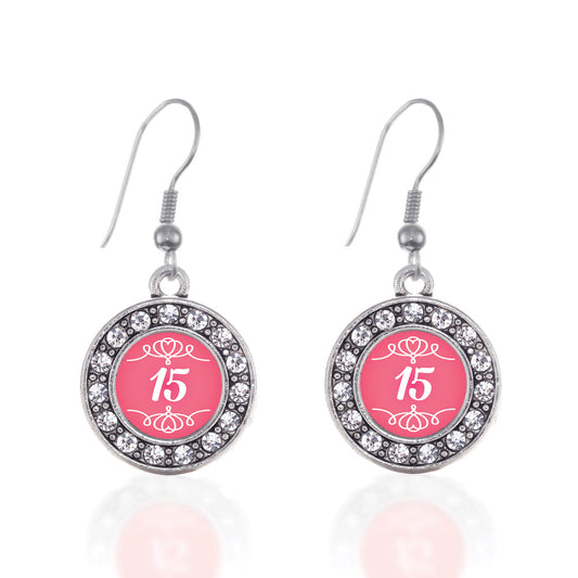 Silver Quinceanera Circle Charm Dangle Earrings