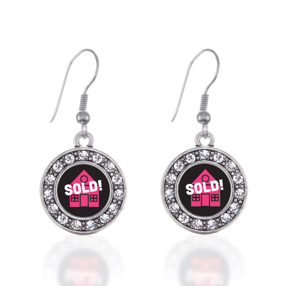 Silver Real Estate Agent Circle Charm Dangle Earrings