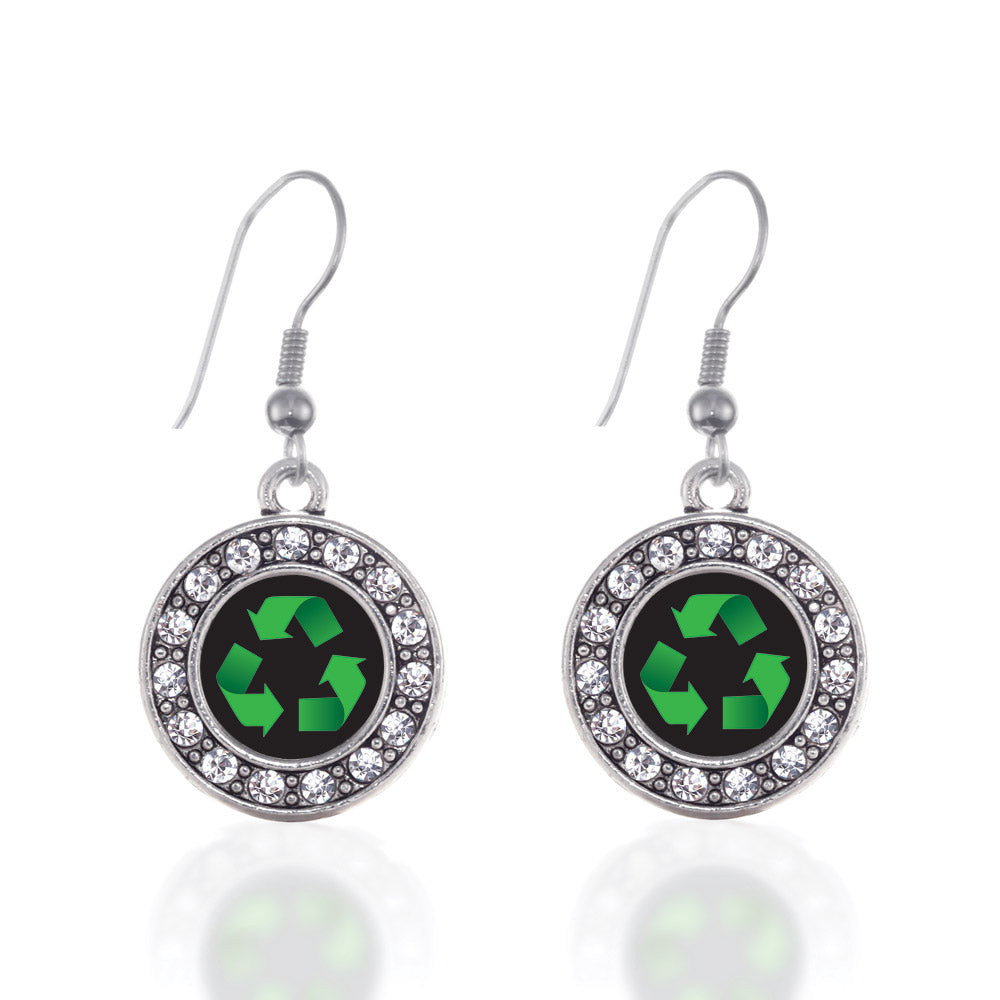 Silver Recycle Circle Charm Dangle Earrings