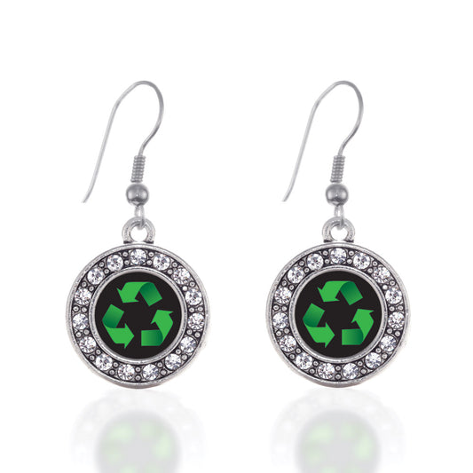 Silver Recycle Circle Charm Dangle Earrings