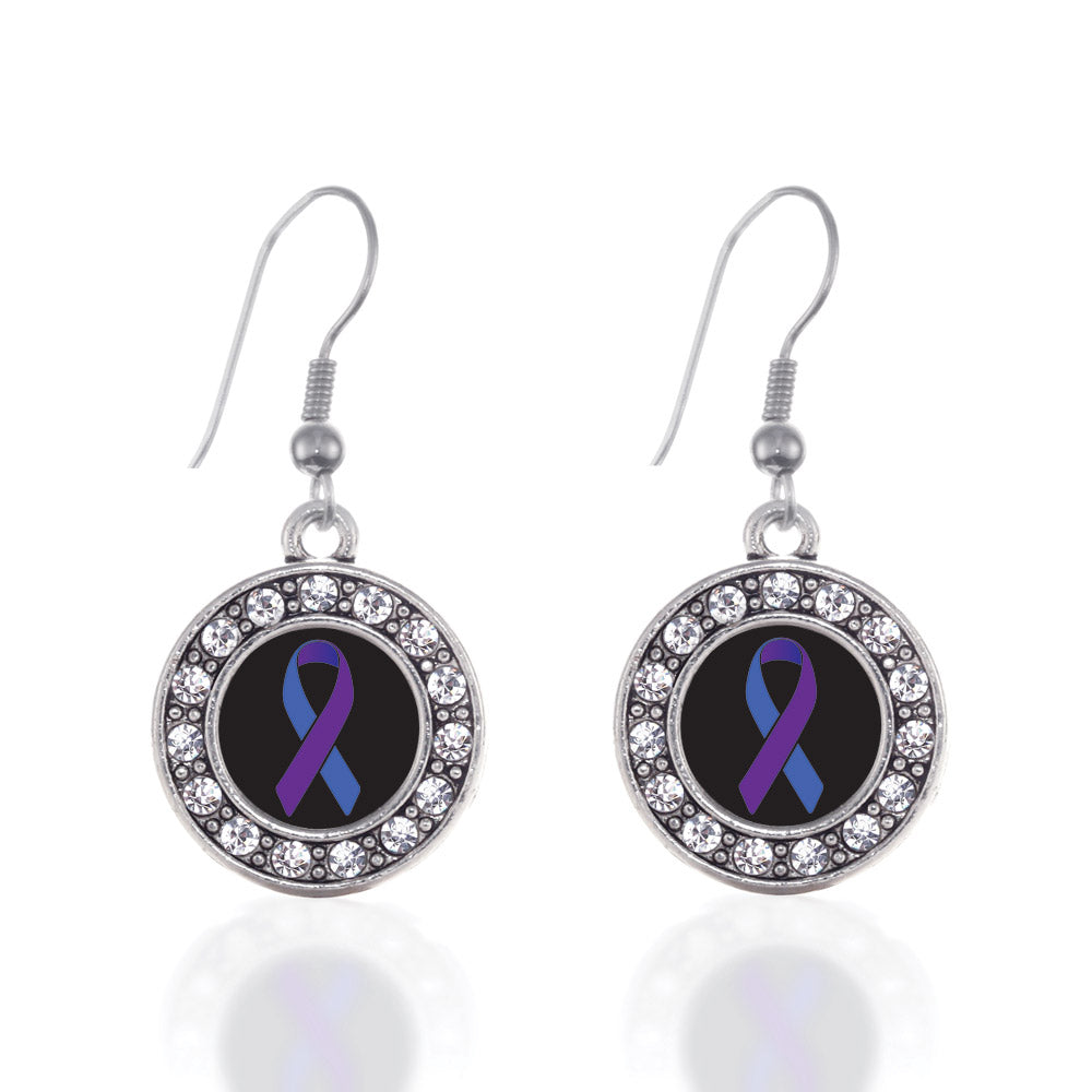 Silver Rheumatoid Arthritis Awareness Circle Charm Dangle Earrings