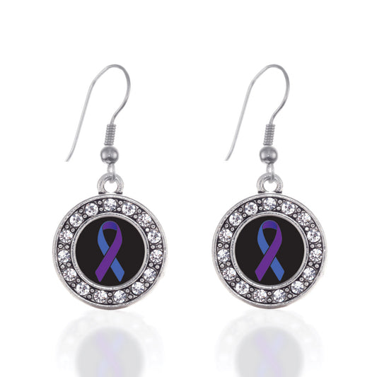 Silver Rheumatoid Arthritis Awareness Circle Charm Dangle Earrings
