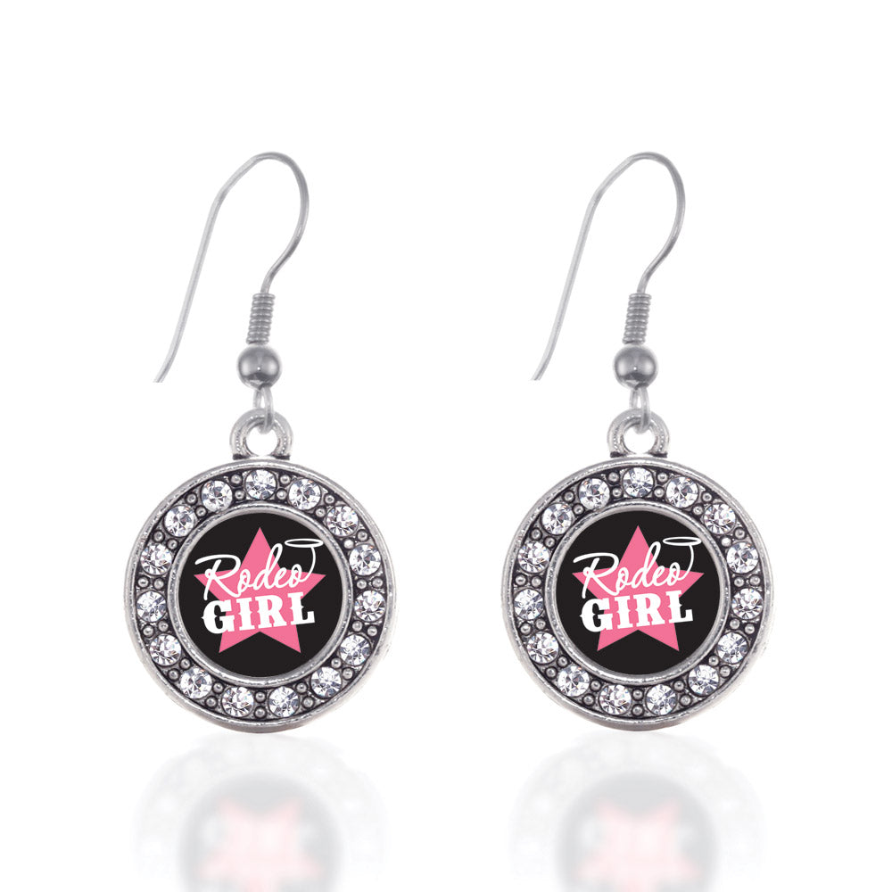 Silver Rodeo Girl Circle Charm Dangle Earrings