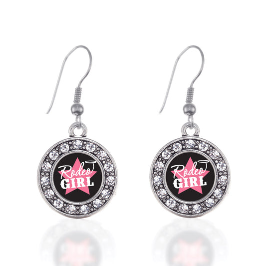Silver Rodeo Girl Circle Charm Dangle Earrings