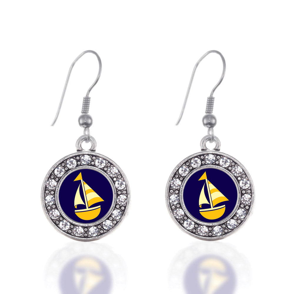 Silver Sailboat Circle Charm Dangle Earrings
