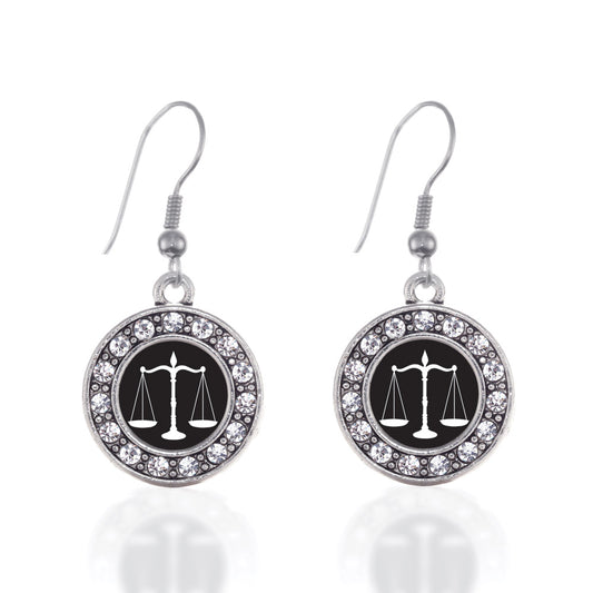 Silver Scale Of Justice Circle Charm Dangle Earrings