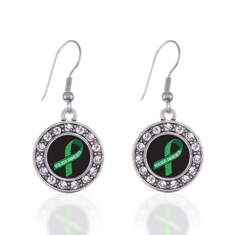 Silver Scoliosis Awareness Circle Charm Dangle Earrings