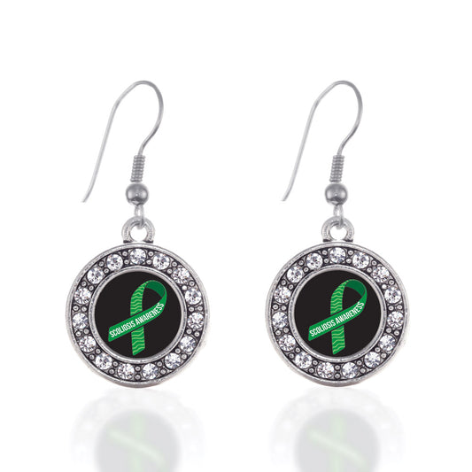 Silver Scoliosis Awareness Circle Charm Dangle Earrings