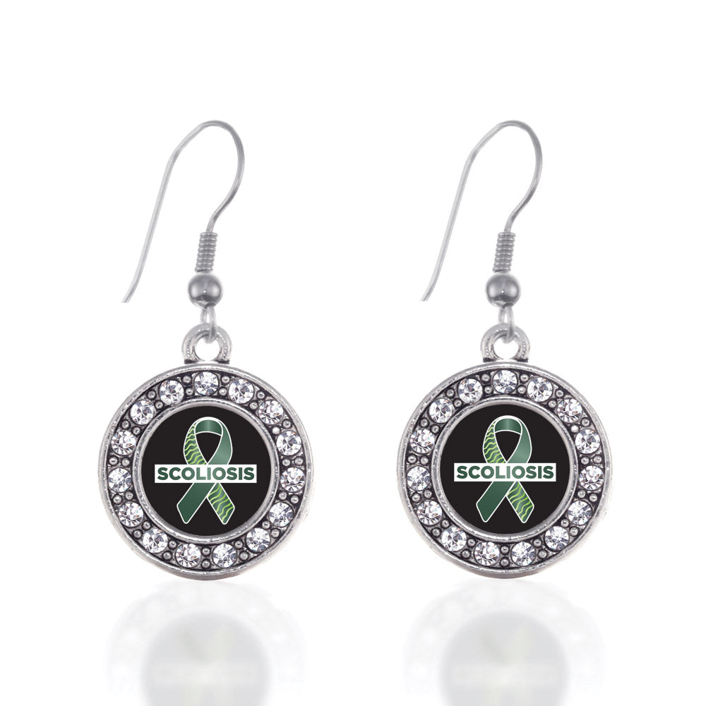 Silver Scoliosis Support and Awareness Circle Charm Dangle Earrings