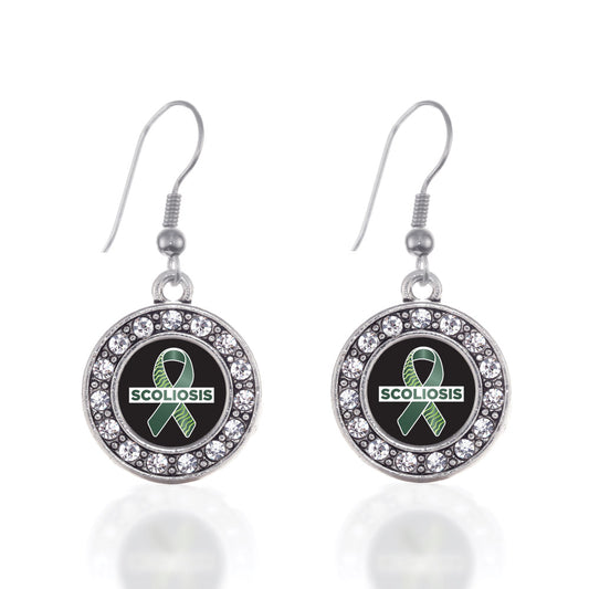 Silver Scoliosis Support and Awareness Circle Charm Dangle Earrings