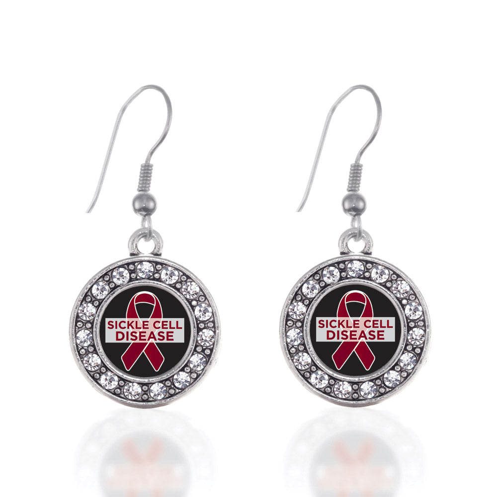 Silver Sickle Cell Support Circle Charm Dangle Earrings