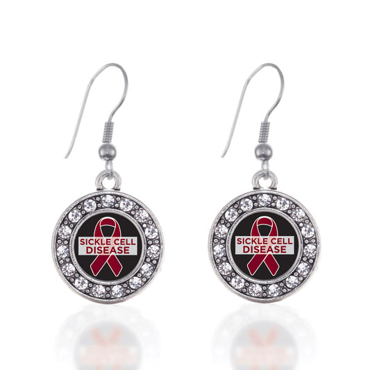 Silver Sickle Cell Support Circle Charm Dangle Earrings